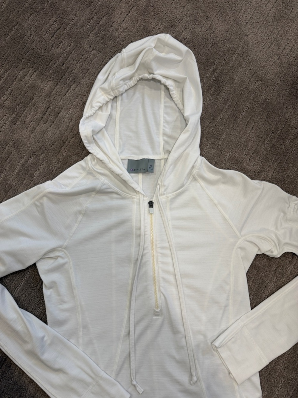 Athleta Cream Hooded Half-Zip Performance Top